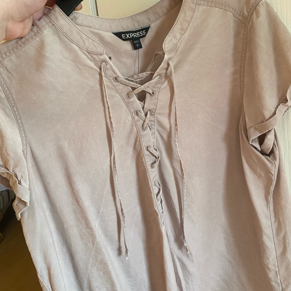 Express Light Pink Lace Up Blouse